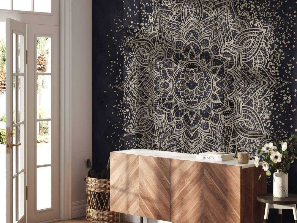 Mandala scintillante dorato - blu scuro