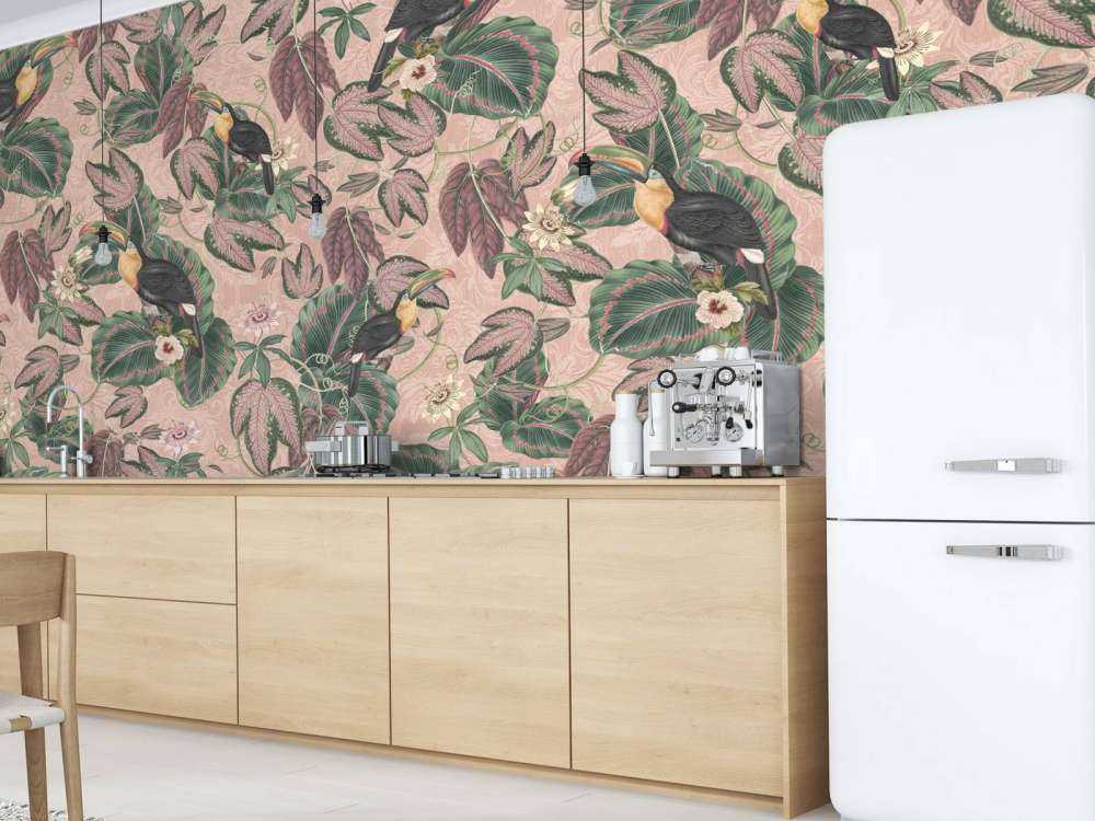 Uccelli e tucani della giungla tropicale - rosa