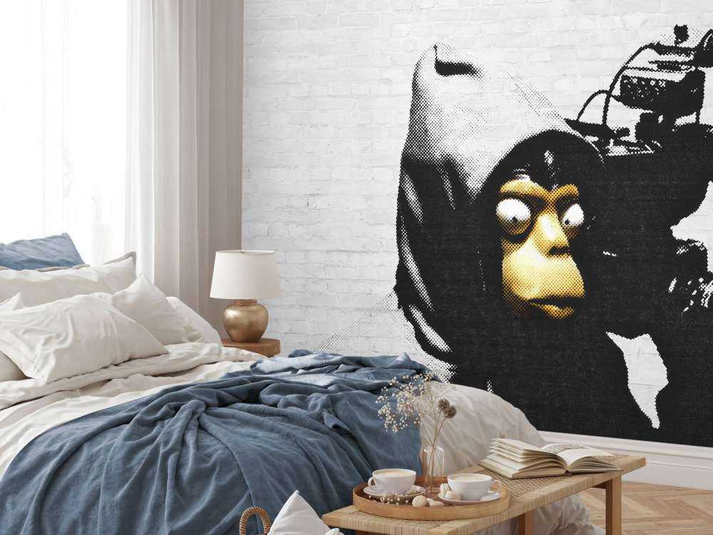 Banksy - ETTGS monkey, white bricks