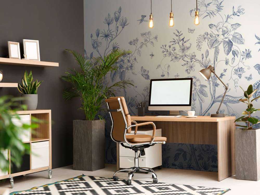 Illustrazione floreale, blu e bianco