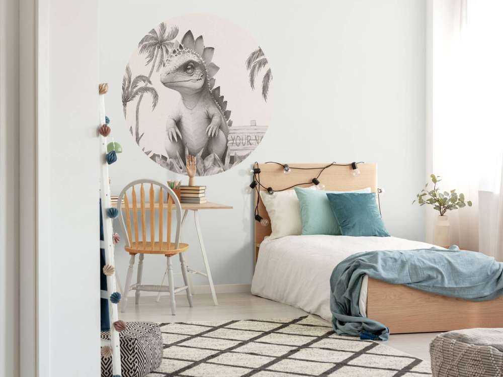 Baby stegosaurus nella giungla beige