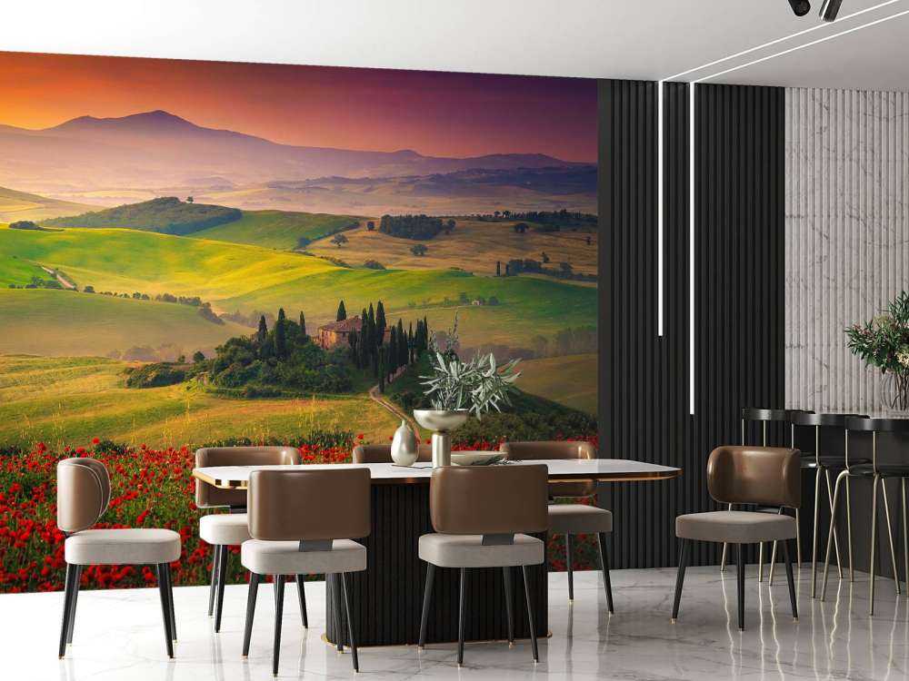 Papaveri rossi con paesaggio italiano