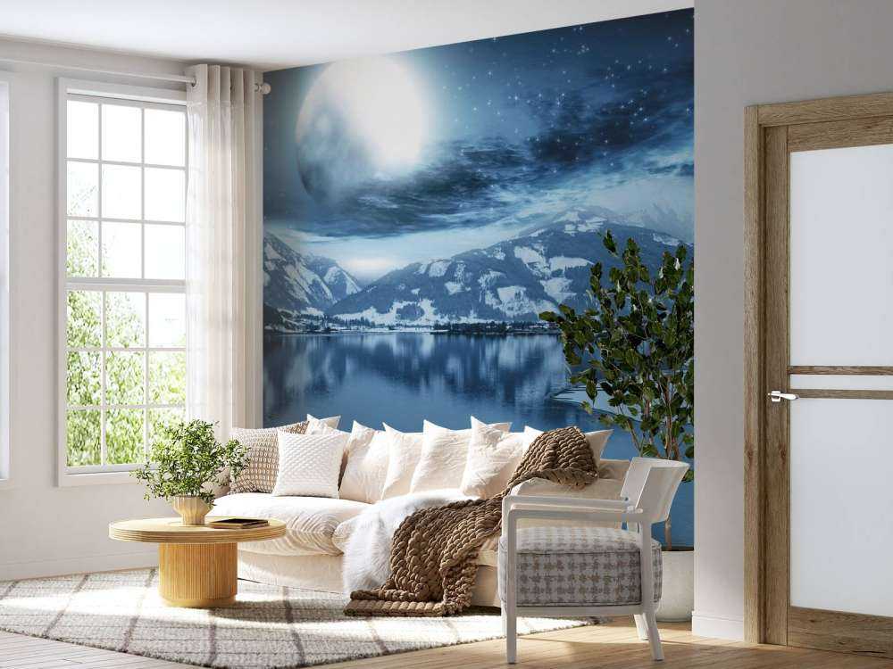 Lago ghiacciato di notte