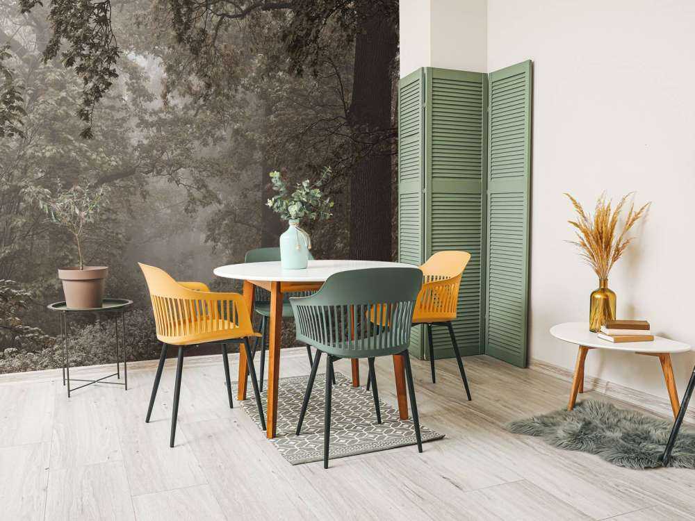 Sentiero attraverso la foresta nebbiosa