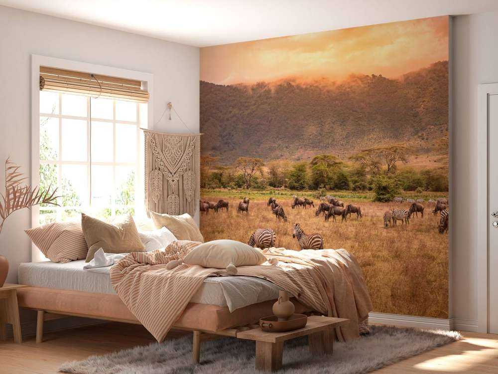 Savana paesaggio con zebre