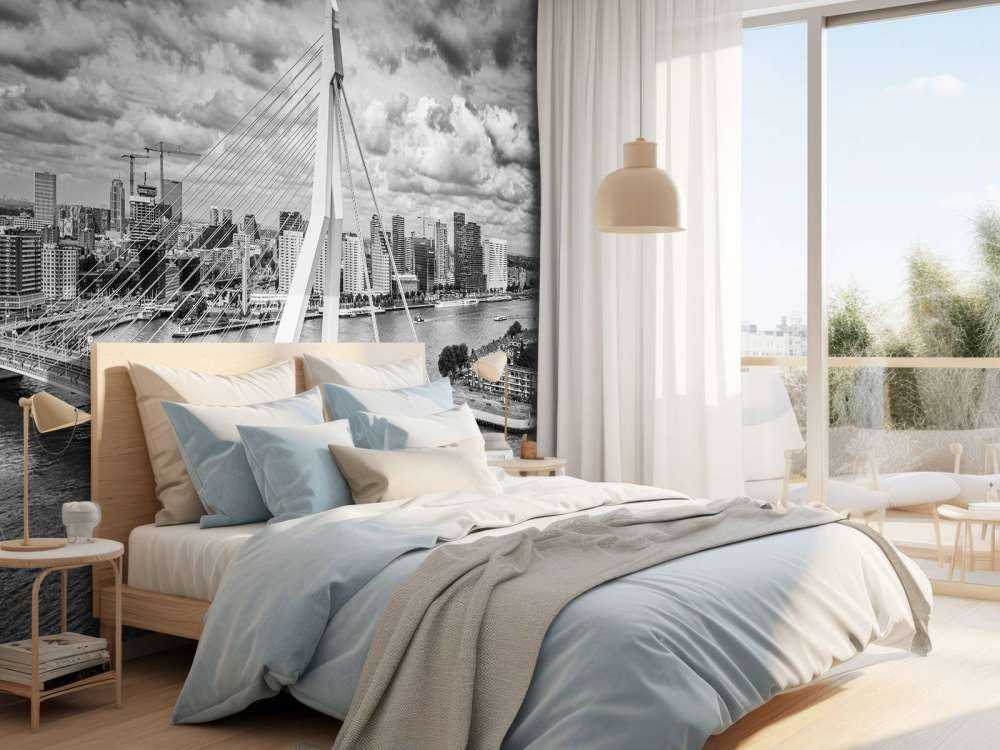 Il centro di Rotterdam da una grande altezza in bianco e nero