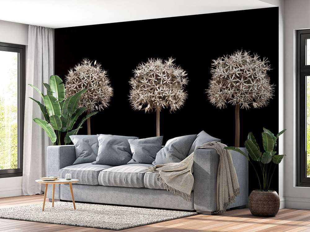 Tre fiori di allium in fila