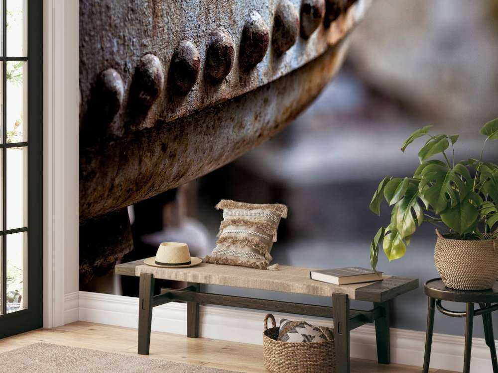 Dettaglio di una caldaia a vapore arrugginita