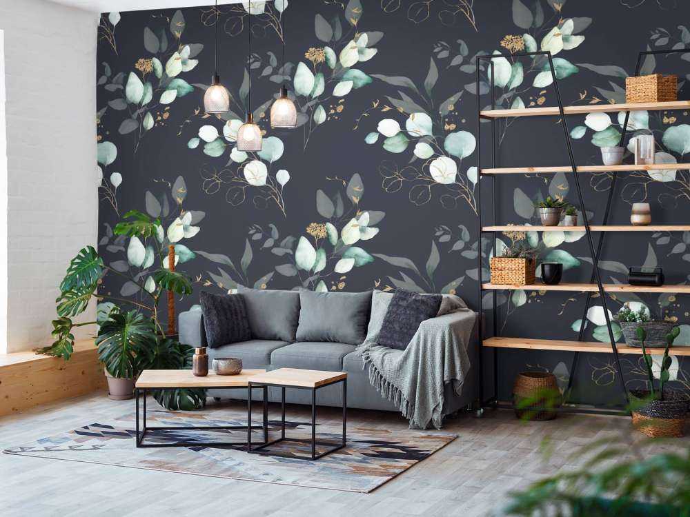 Foglie blu scuro con oro