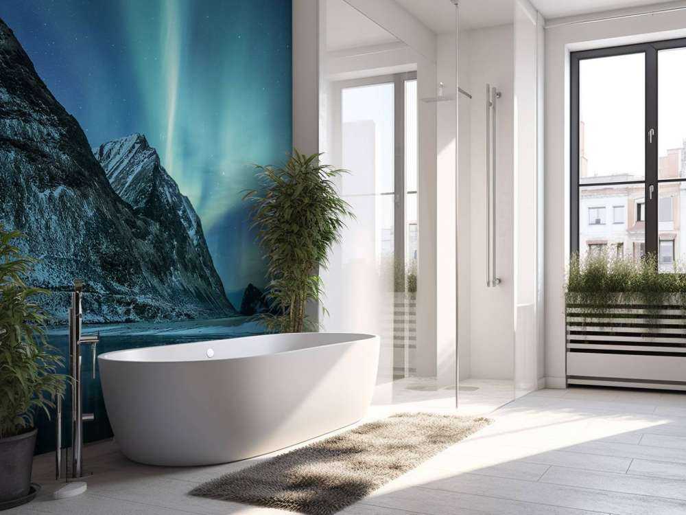 Aurora boreale verde sopra le montagne