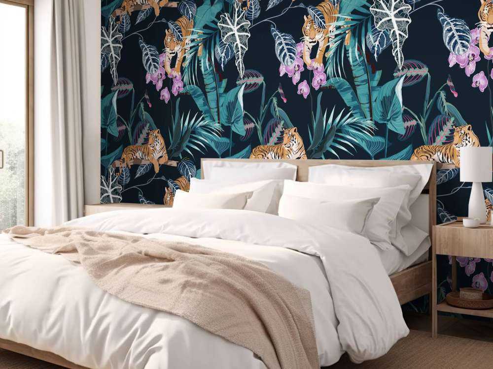 Tigri, foglie e fiori