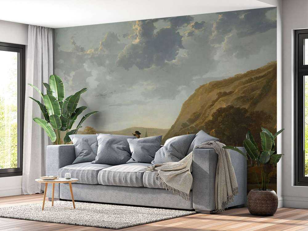 Paesaggio fluviale con cavalieri