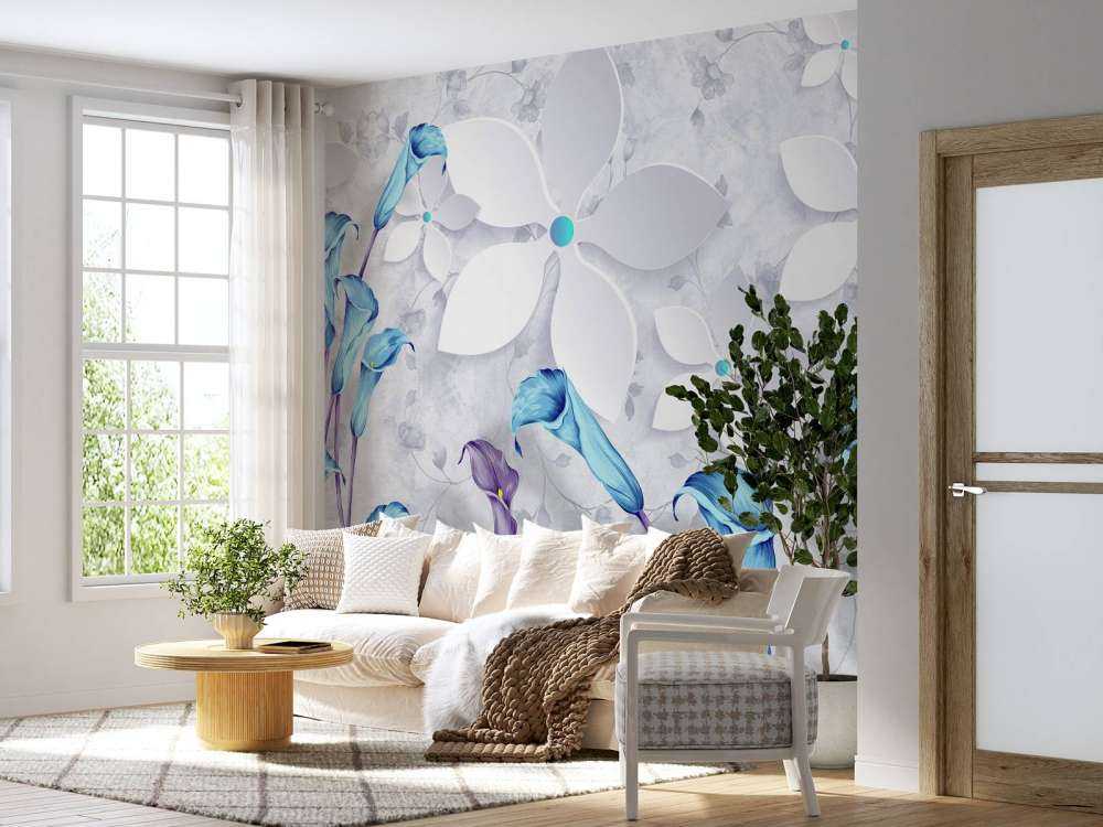 Flores blancas y azules