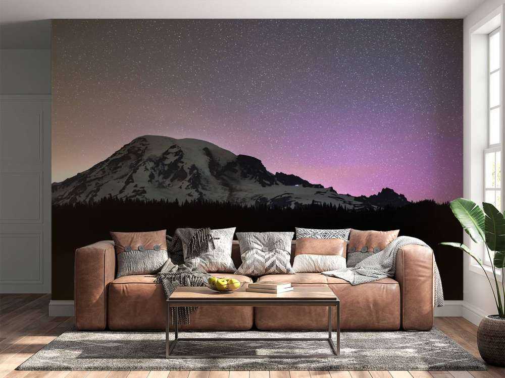 Monte Rainier con l'aurora boreale