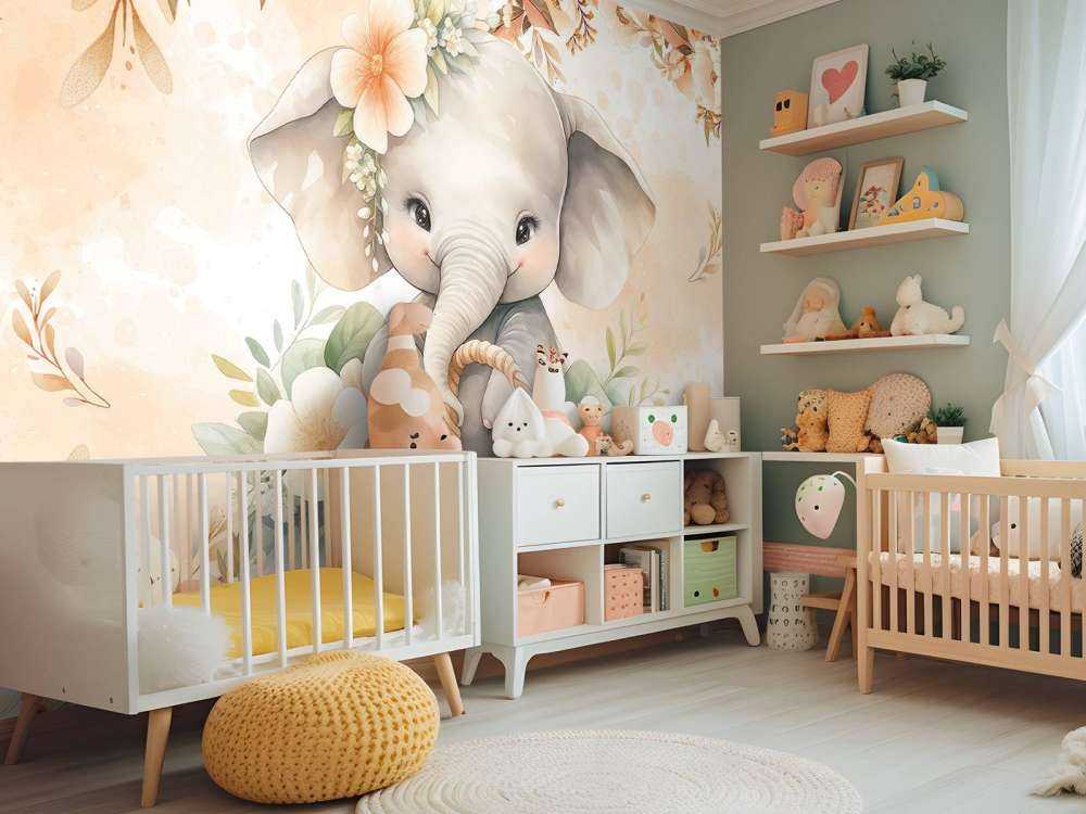 Elefante ombreggiato nel cesto di fiori