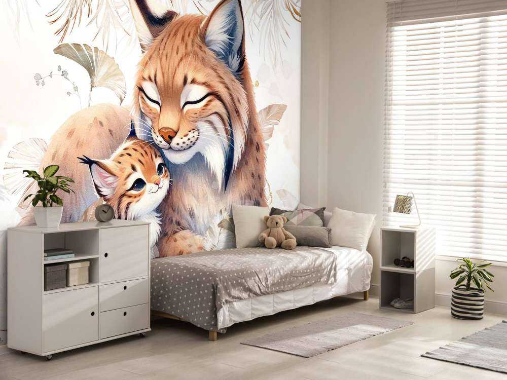 Lince amorevole con cucciolo