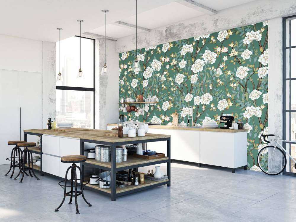 Peonie su sfondo verde