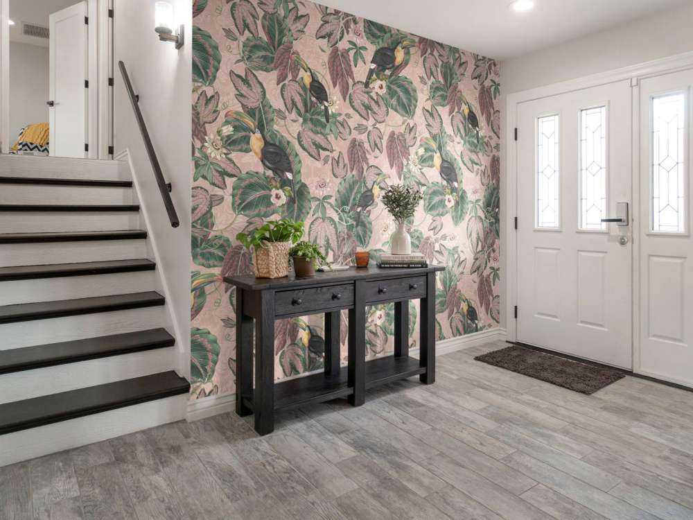 Uccelli e tucani della giungla tropicale - rosa