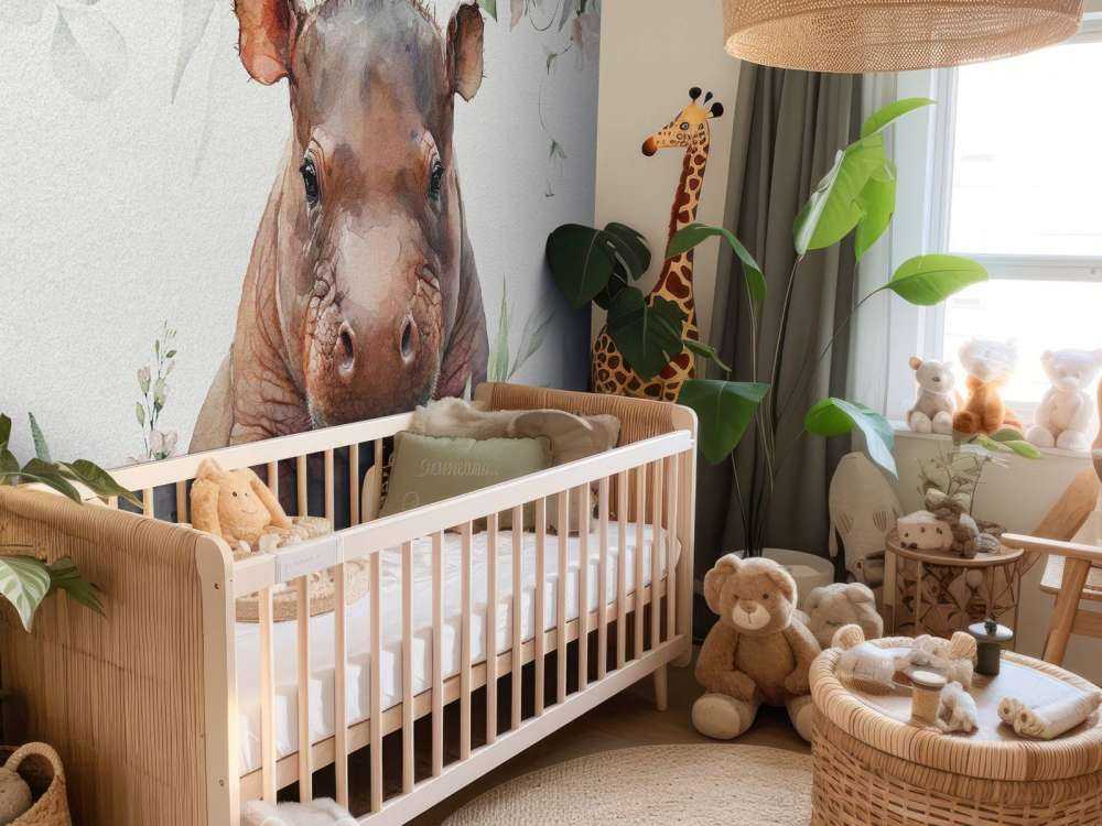 Baby ippopotamo tra le foglie