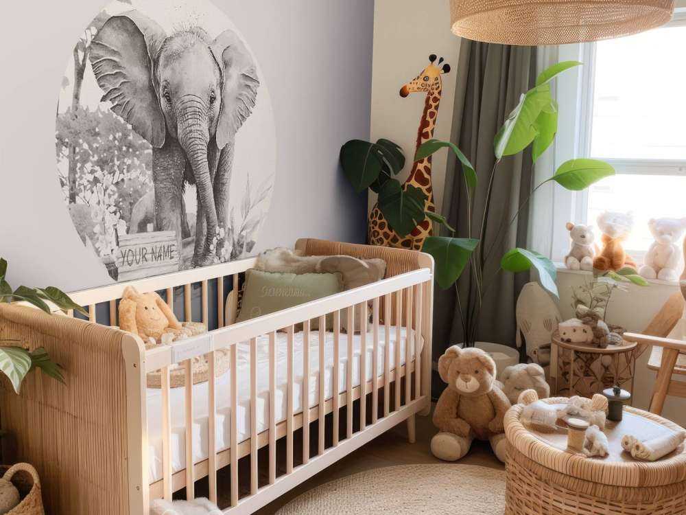 Baby elefante nella giungla beige
