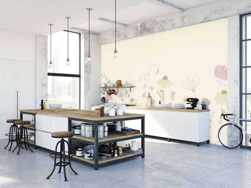 Campo di fiori alto sabbia, rosa antico, verde e lilla