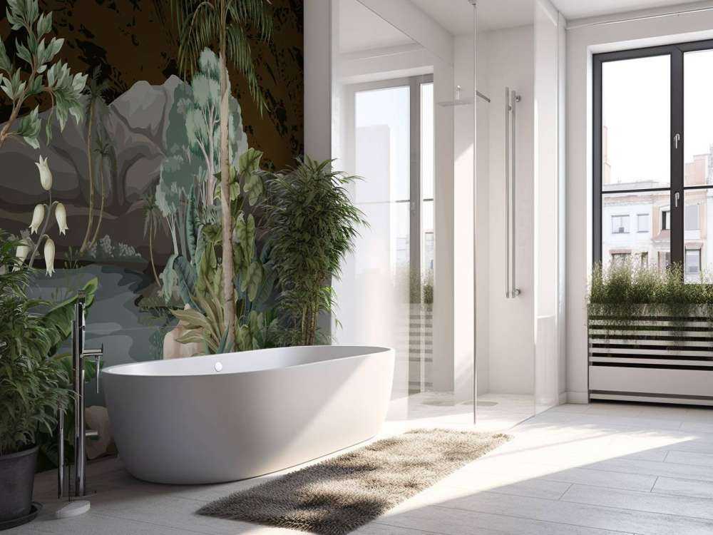 Paesaggio della giungla con fiume