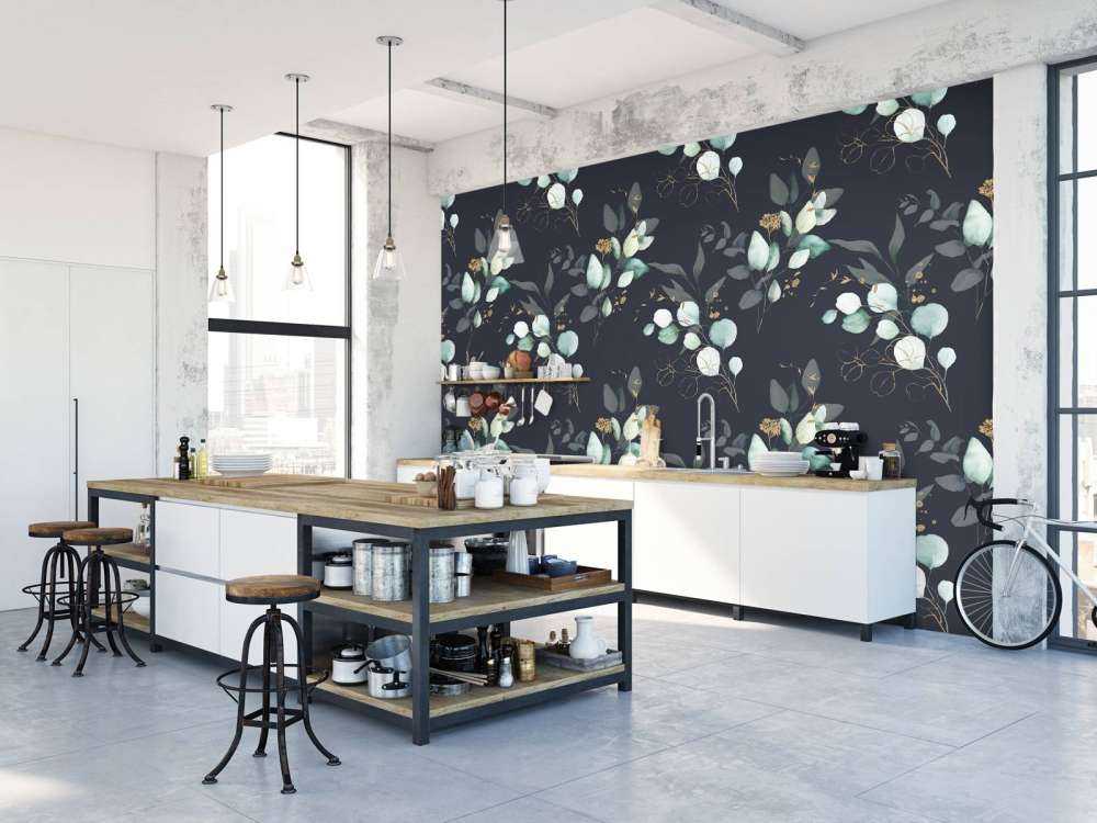 Foglie blu scuro con oro