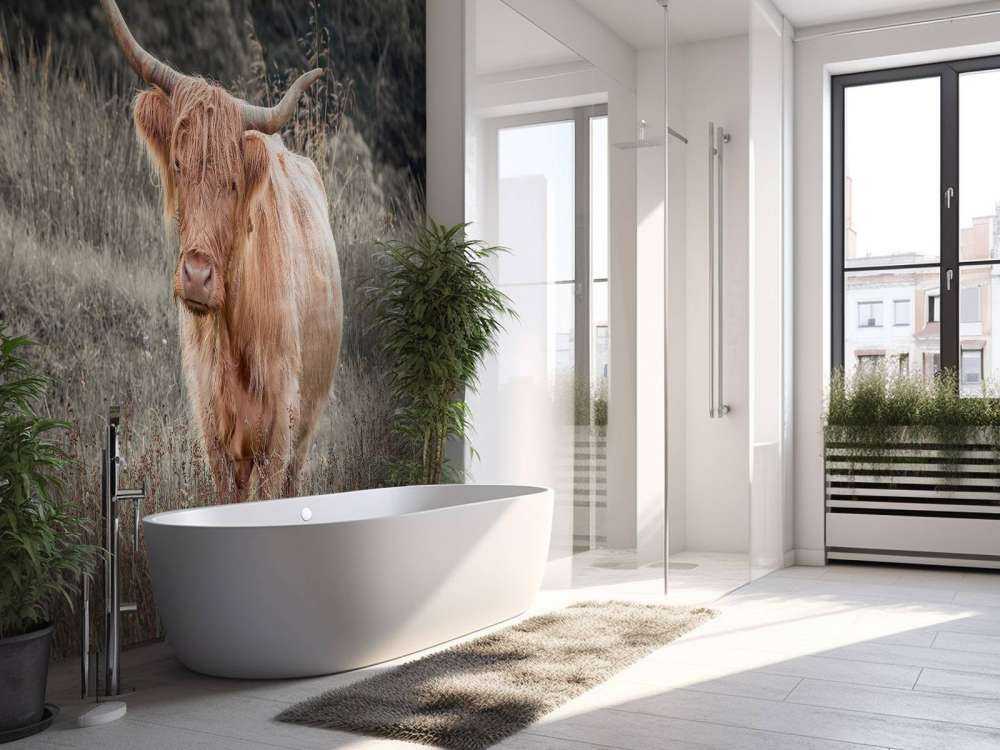 Highlander scozzese in un campo