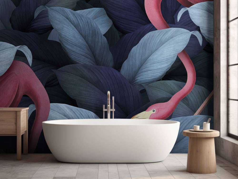 Fenicotteri con foglie