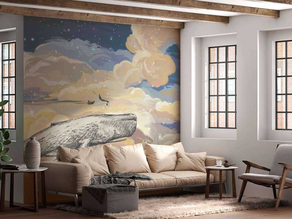 Balena che nuota tra le nuvole