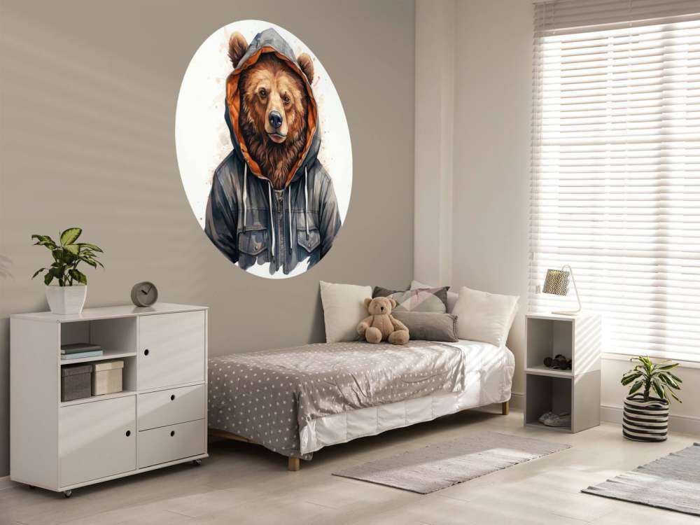 Orso Grizzly Cartoon ad Acquerello con Felpa con Cappuccio