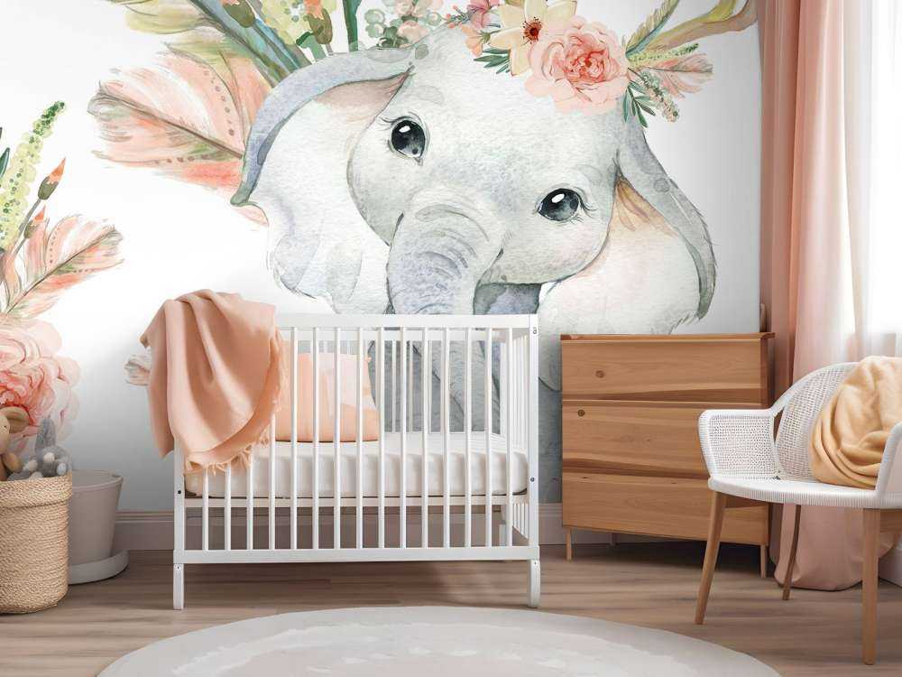 Baby elefante fiori rosa