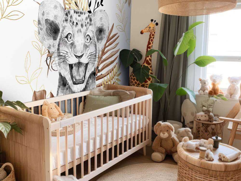 Cucciolo di leone marrone e con foglie d'oro