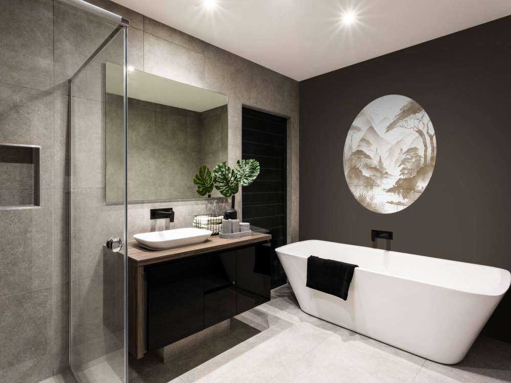 Lago di Montagna in Inchiostro Nebbioso, taupe