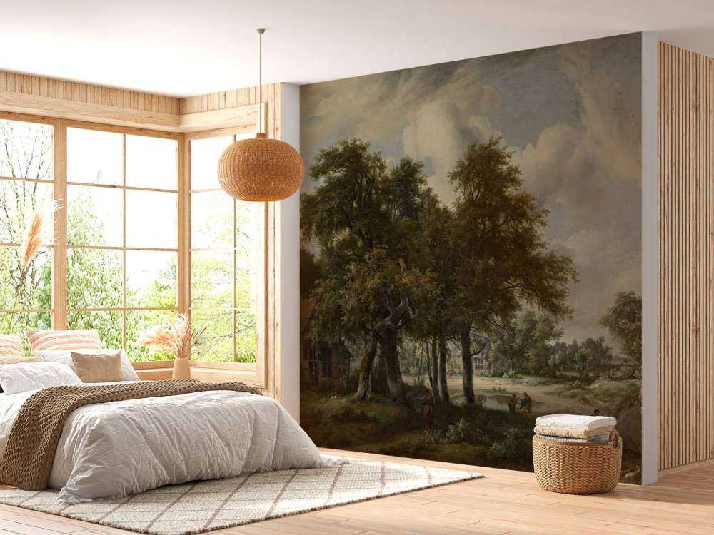 Paesaggio forestale con casali