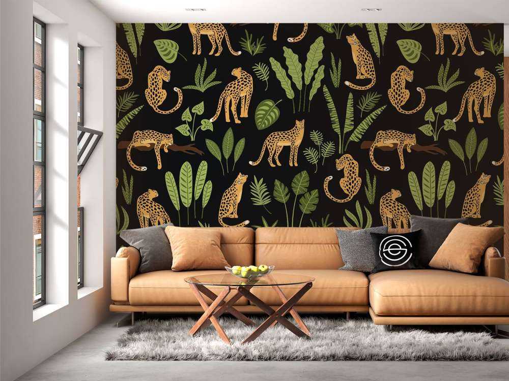 Motivo leopardo su sfondo nero