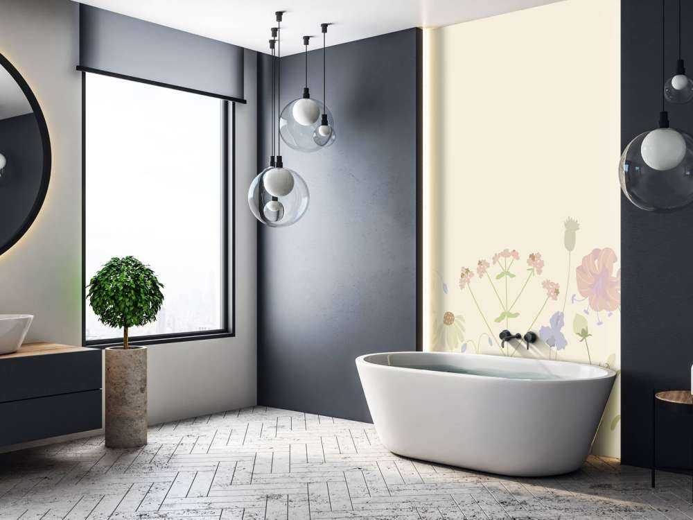 Campo di fiori beige, rosa antico, verde e lilla