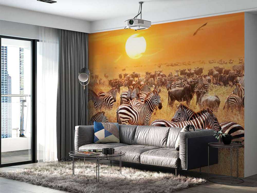 Savana sole con zebre