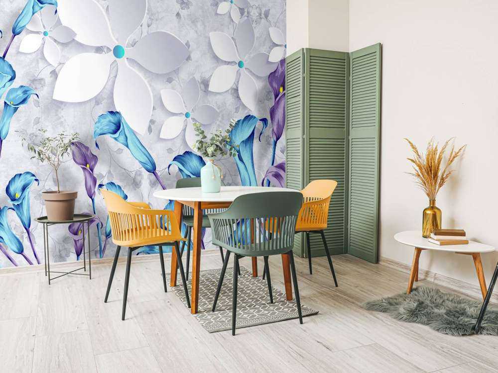 Flores blancas y azules