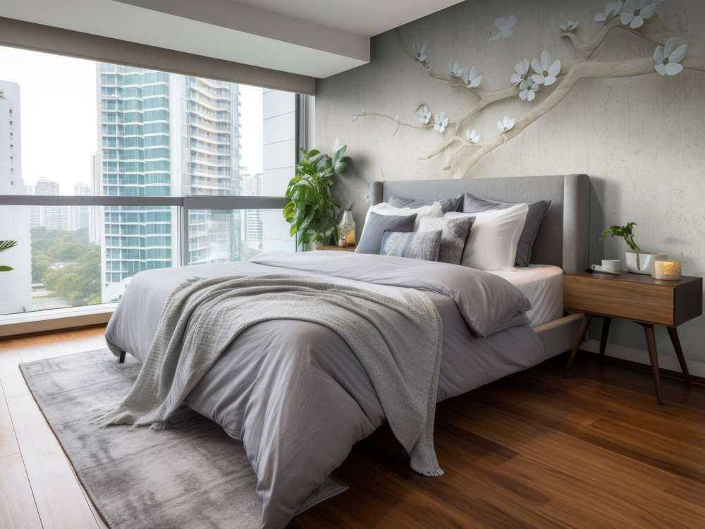 Rama con flores blancas sobre fondo de madera