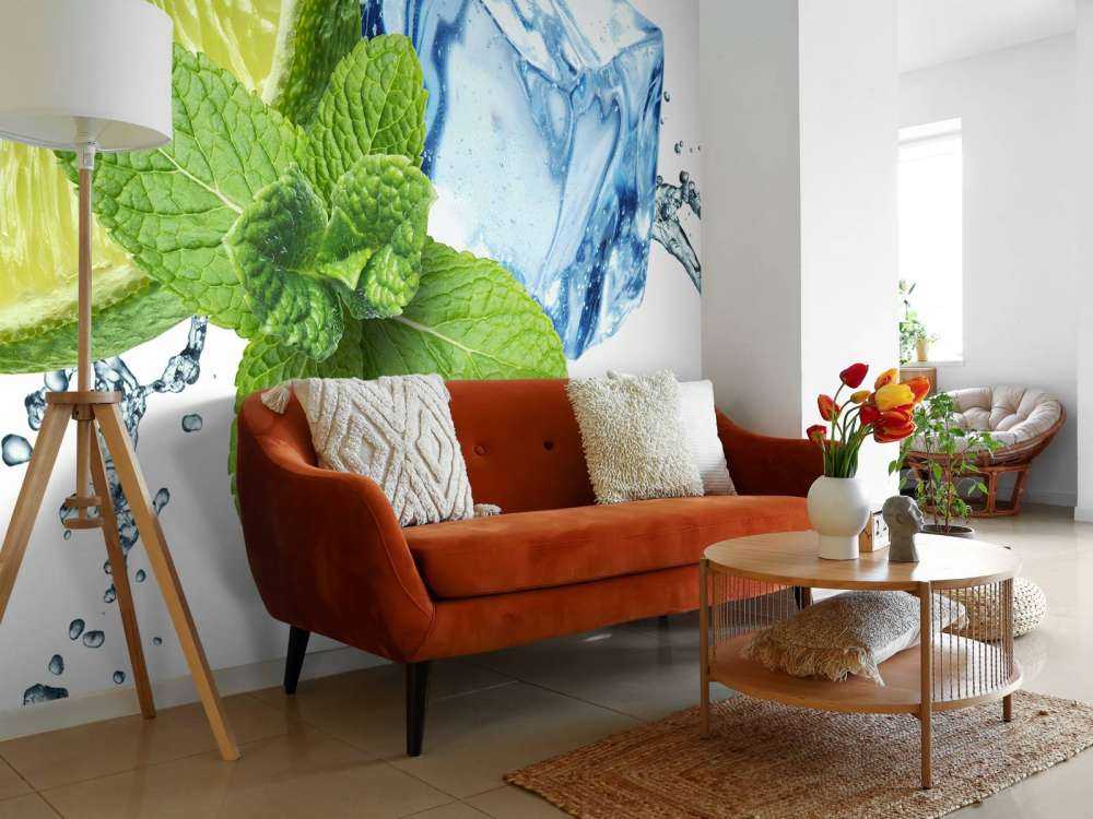 Spruzzi d'acqua con menta e calce