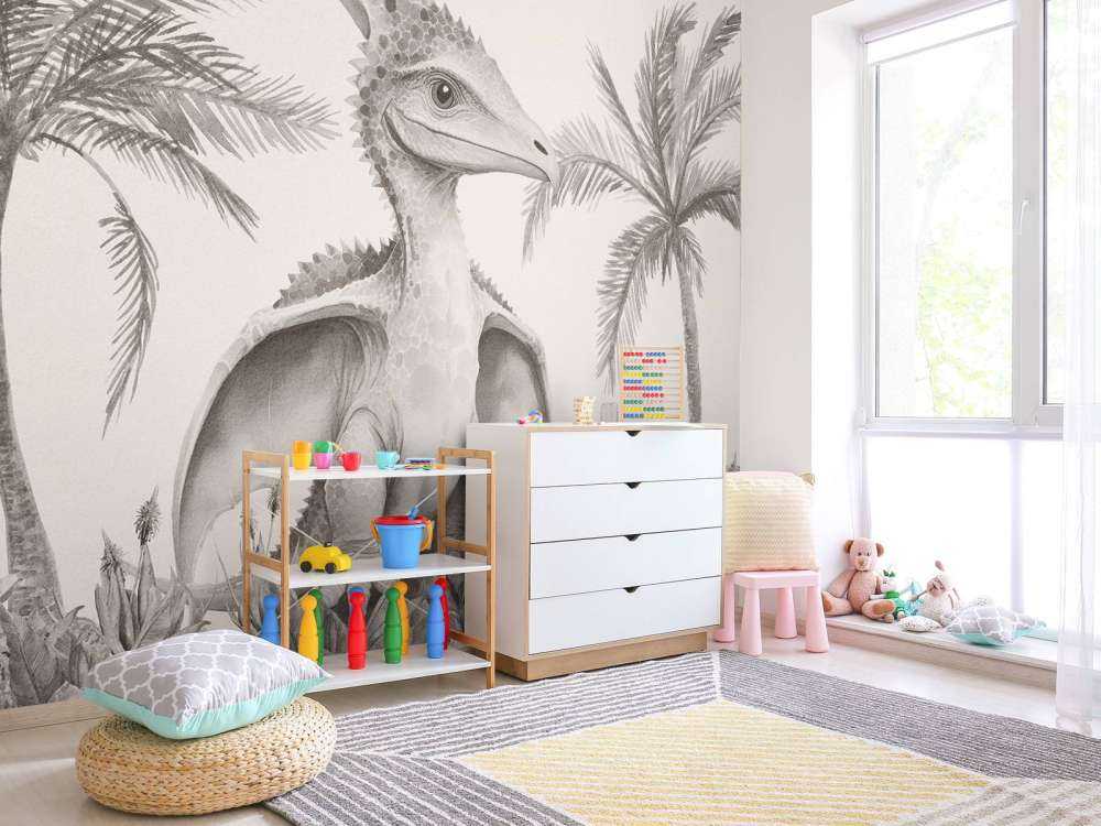 Baby pteranodon nella giungla beige