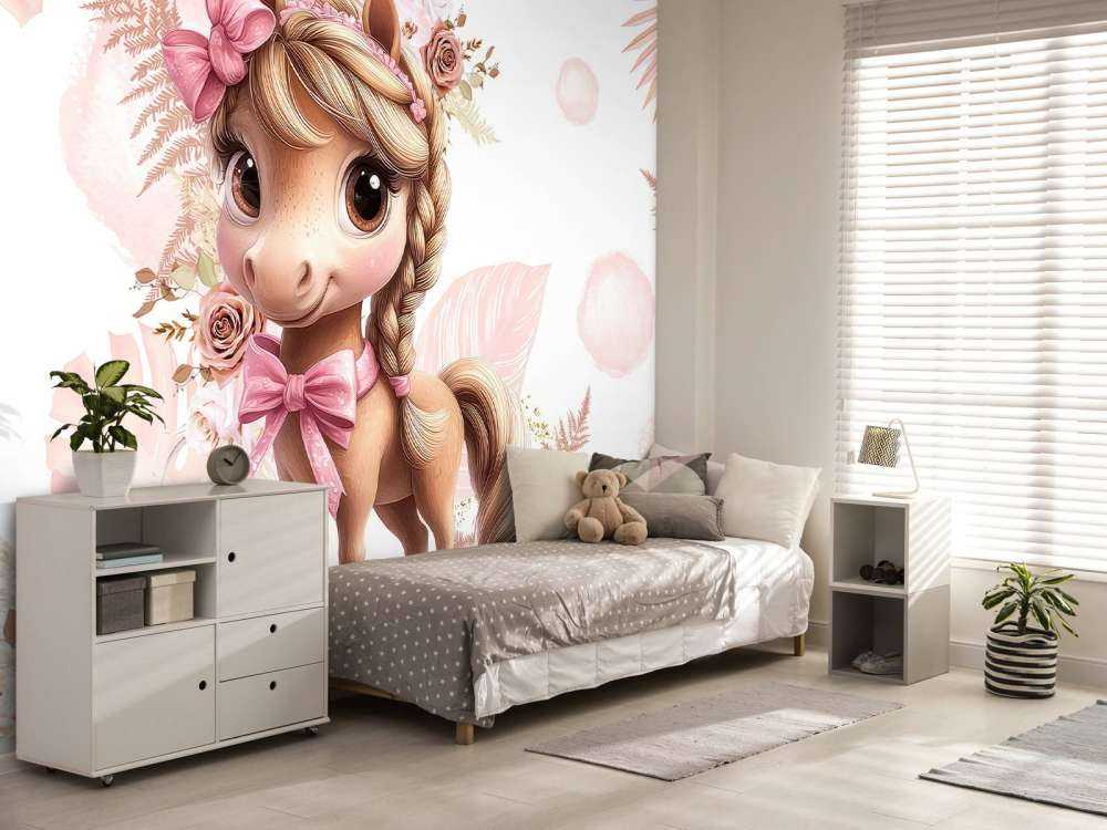 Pony elegante con fiocco rosa