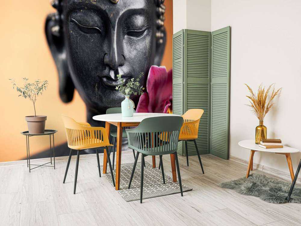 Buddha e orchidea rosa