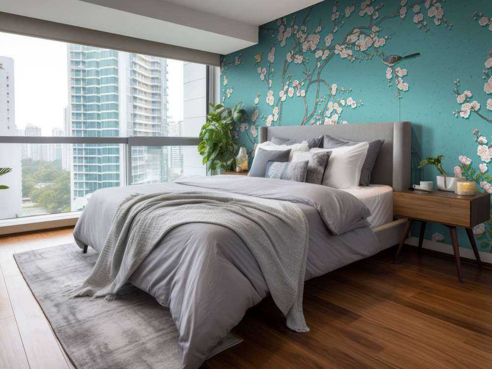 Árbol en flor dibujado con pájaros