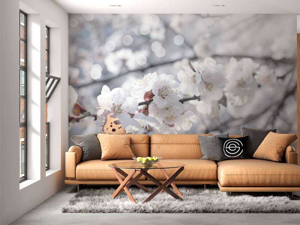 Farfalla con fiori bianchi