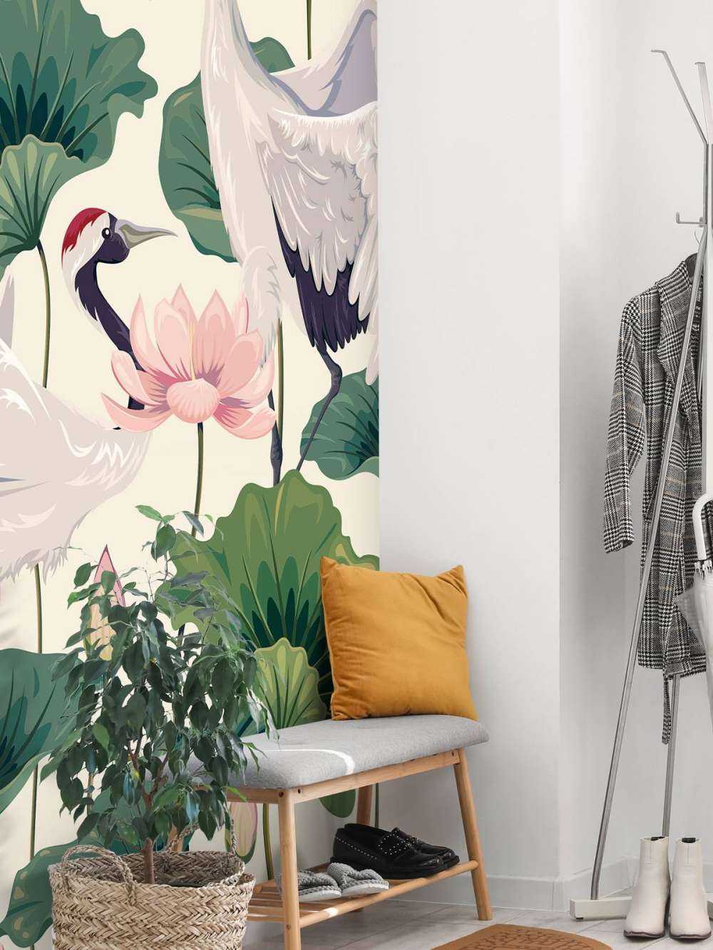 Coppia di gru con loto