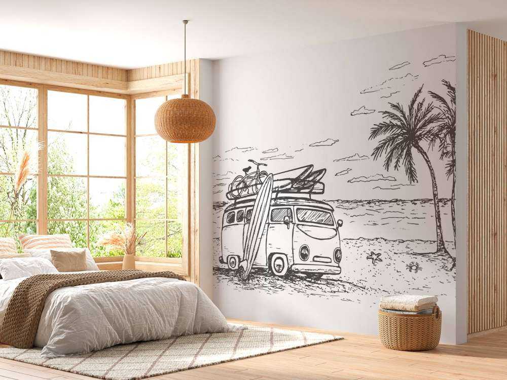 Spiaggia disegnata in bianco e nero