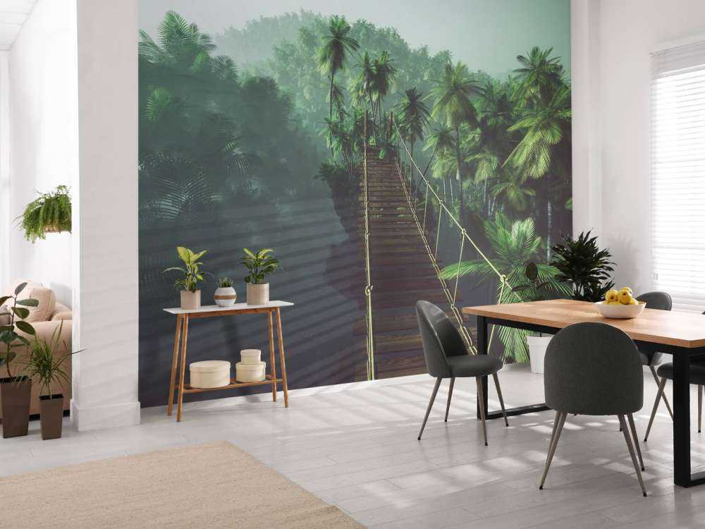 Ponte di corda nella nebbia