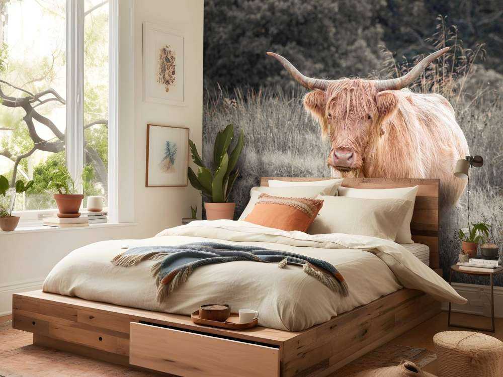 Highlander scozzese in un campo